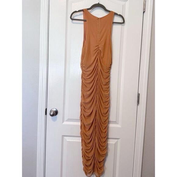 House of Harlow 1960 Peach Orange Ruched Sleeveless Midi Dress Size Medium - Picture 3 of 9